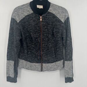 Lou & Grey Jacket Women's‎ XS Gray Knitted Ribbed Hem Long Sleeve Full Zipper